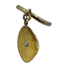 Old Mine Diamond Oyster Charm Ring Antique 14 Karat Gold