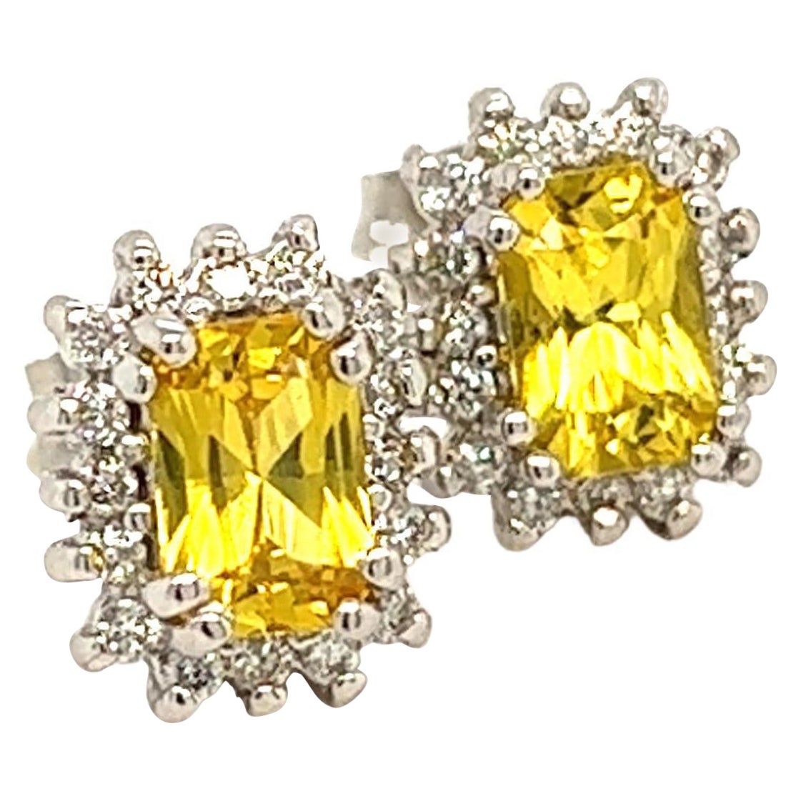 Natural Sapphire Diamond Stud Earrings 14k W Gold 1.71 TCW Certified