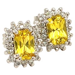 Clous d'oreilles en or 14 carats avec saphir naturel et diamant certifié 1,71 TCW