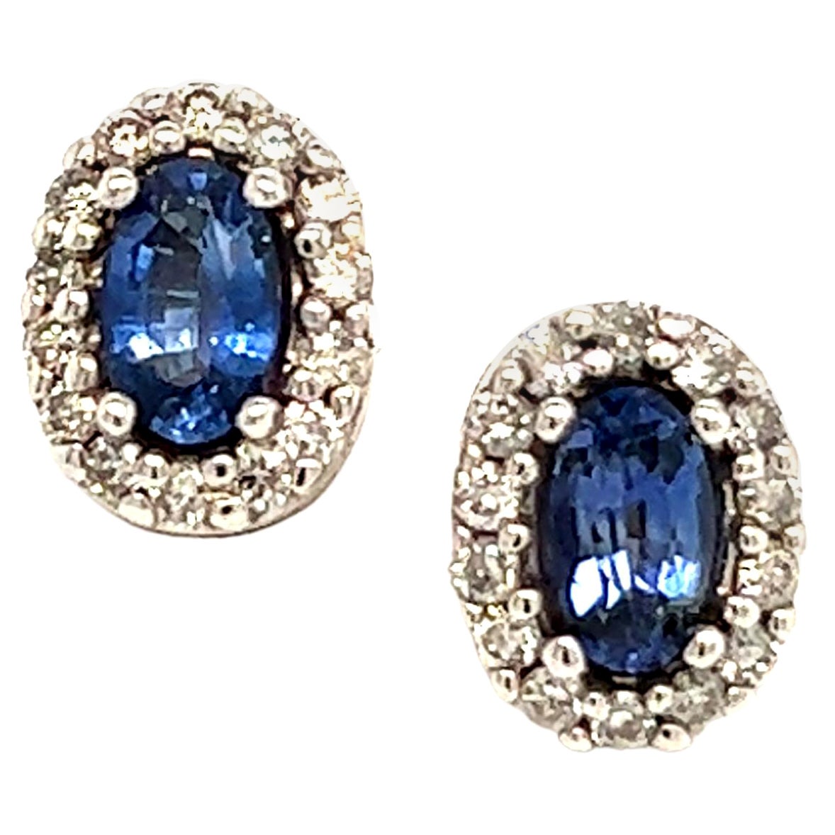 Clous d'oreilles en or 14 carats avec saphir naturel et diamants, certifiés TCW 0,64 carat