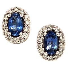 Natural Sapphire Diamond Stud Earrings 14k W Gold 0.64 TCW Certified