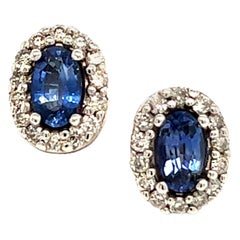 Natürlicher Saphir-Diamant-Ohrstecker 14k W Gold 0,64 TCW zertifiziert