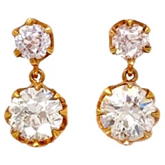 Vintage Diamond Double Drop Victorian Revival Gold Earrings Fine Estate Jewelry