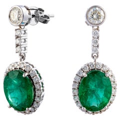9.65 carats Natural Zambian Emerald Earring with 2.42 cts diamond and 14k Gold