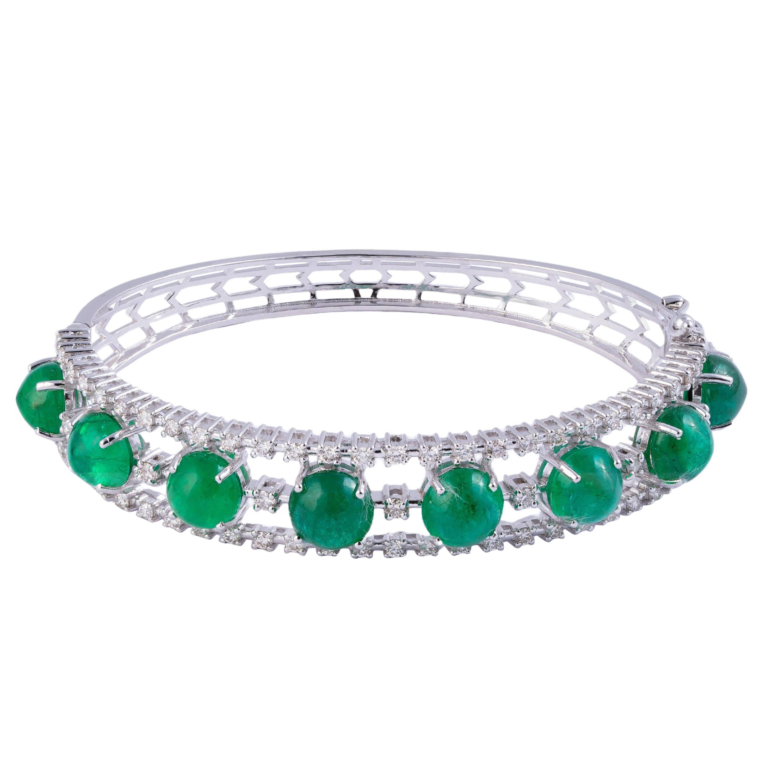 15.18 Carats Natural Zambian Emerald and 1.59 Cts Diamond Bracelet in 14k Gold  For Sale