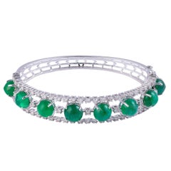 15.18 Carats Natural Zambian Emerald and 1.59 Cts Diamond Bracelet in 14k Gold 