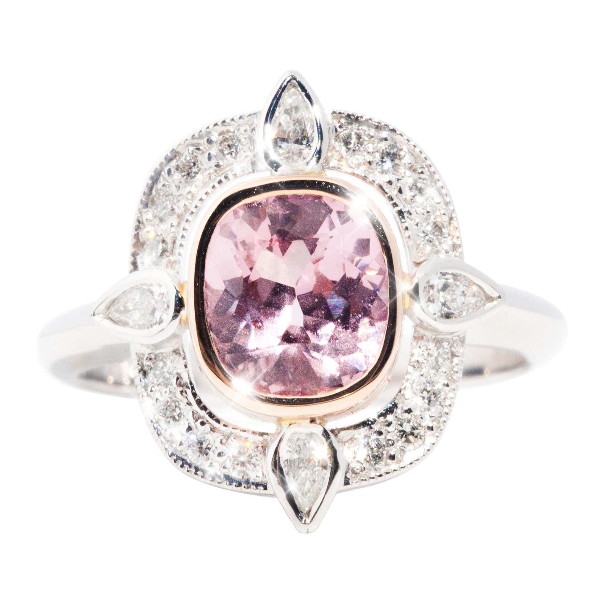 Pink Spinel and Diamond Contemporary Handmade 18 Carat White Gold Cluster Ring