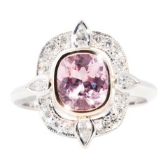 Pink Spinel and Diamond Contemporary Handmade 18 Carat White Gold Cluster Ring