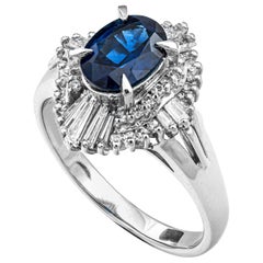 1.57 Ct Natural Sapphire and 0.51 Ct Natural White Colorless Diamonds Ring