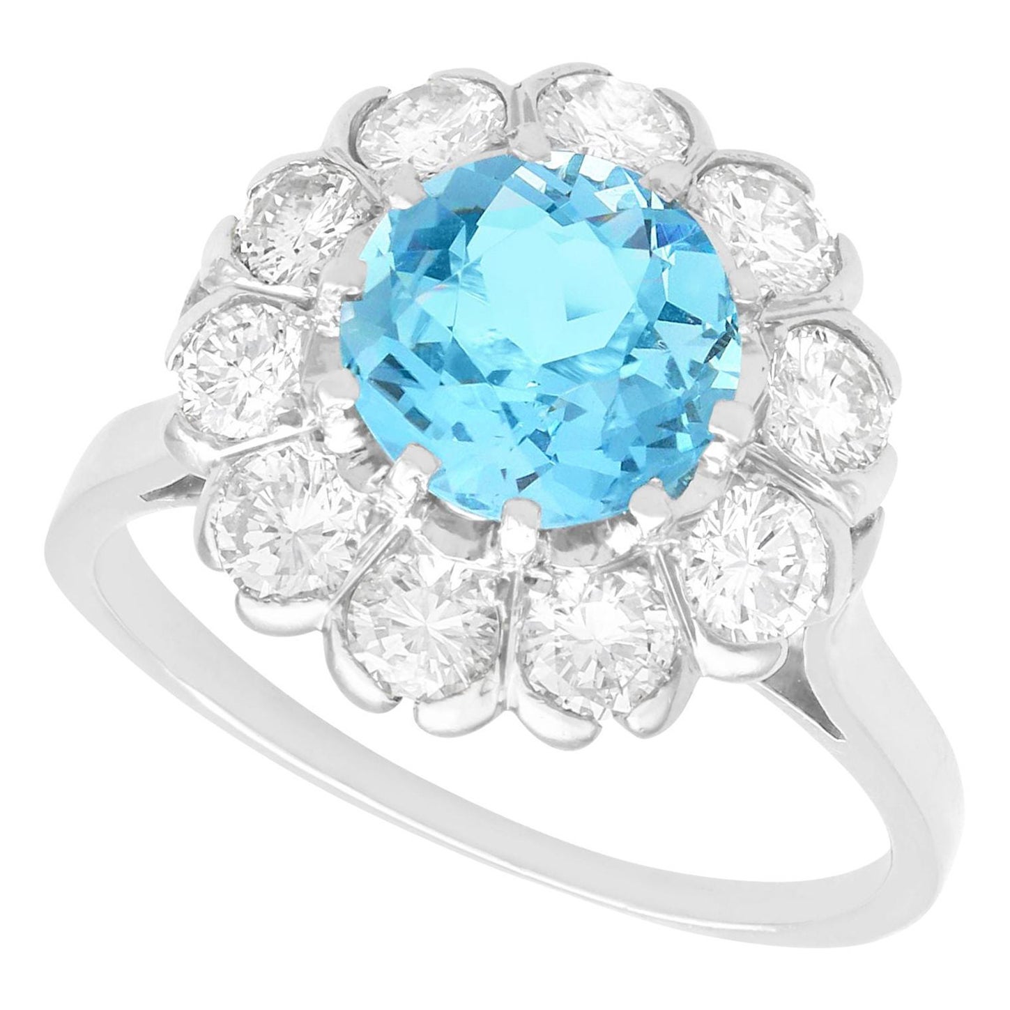 13.05 Carat Aquamarine Sapphire Diamond Platinum Cluster Ring For Sale ...