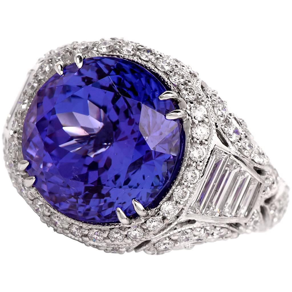  Large 17.16 Carat Tanzanite Diamond Gold Ring