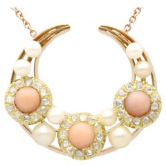 Antique Victorian Diamond and Coral, Pearl and Yellow Gold Necklace, Circa 1880