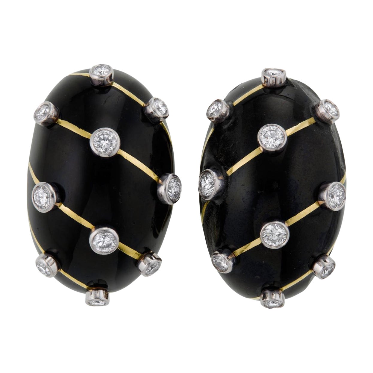 Tiffany & Co. Jean Schlumberger Diamond and Black Enamel Earrings