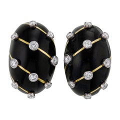Retro Tiffany & Co. Jean Schlumberger Diamond and Black Enamel Earrings