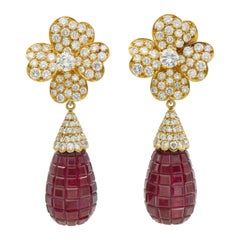 Van Cleef & Arpels Diamond and  'Invisibly-Set' Ruby Earrings