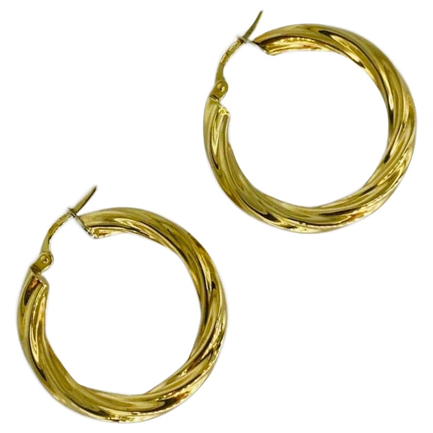 Vintage Swirl Design Italy 18 Karat Hoop Earrings For Sale