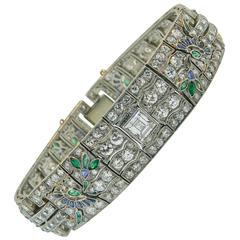 1920s Art Deco  Sapphire Emerald Diamond Platinum Bracelet