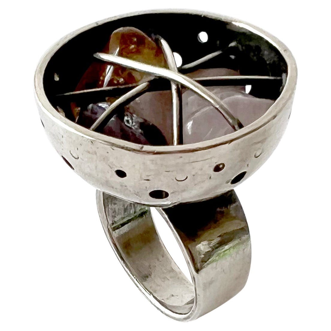 Modernist Sterling Silver and Quartz Handmade Studio Ring