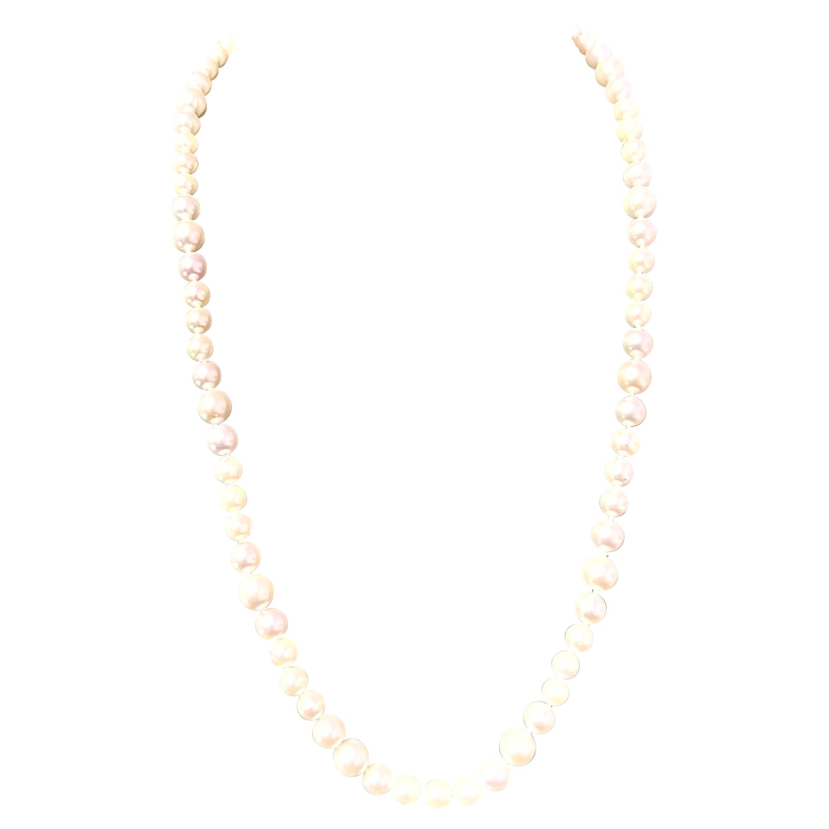 Akoya Pearl Necklace 21" 14k Gold 8 mm AAA Certified For Sale