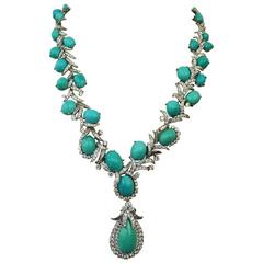 David Webb Turquoise & Diamond Platinum Necklace with detachable pendant/brooch 7