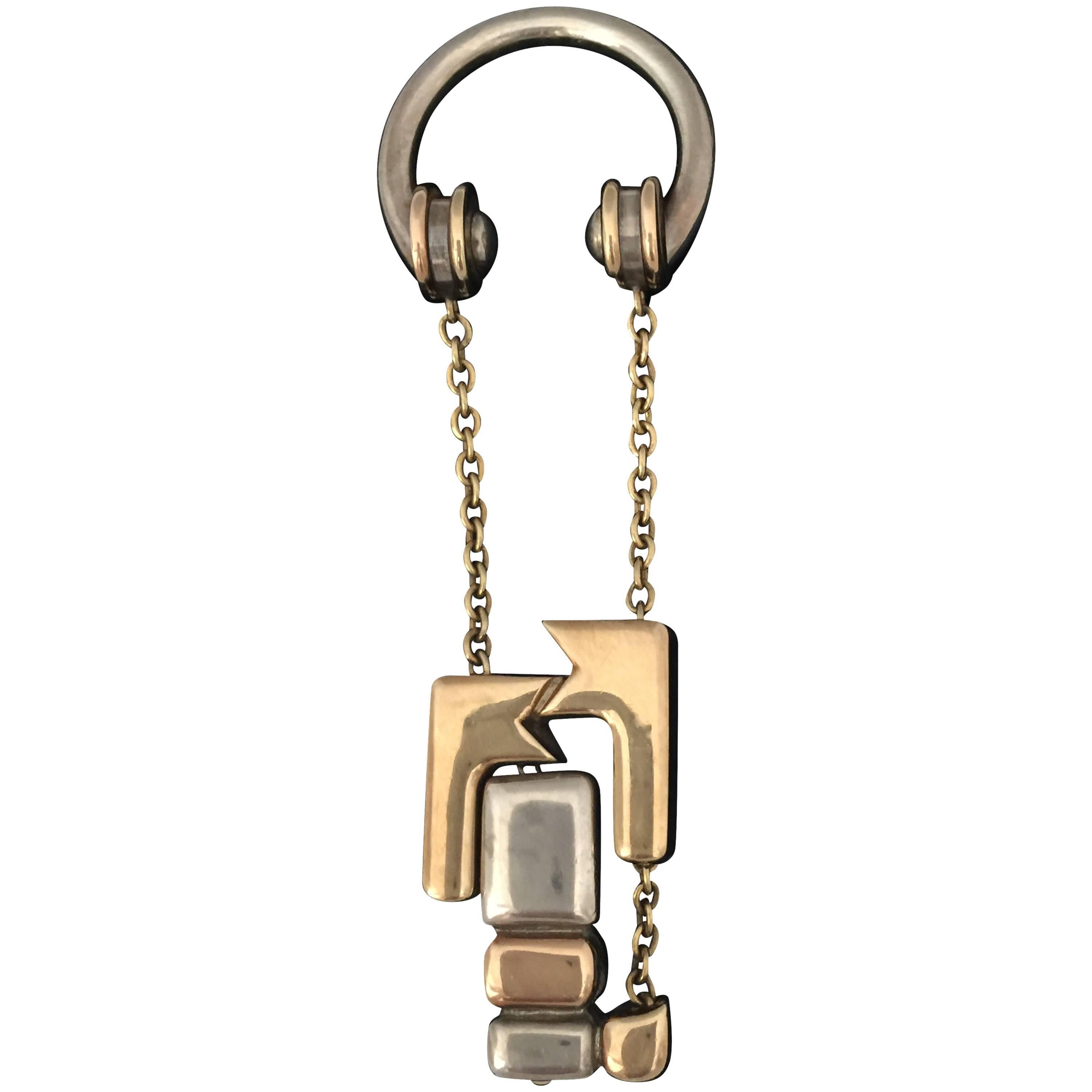 Cartier Rare Silver Gold Abstract Cubist Keyring