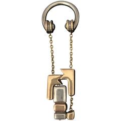 Rare Porte-clés cubiste abstrait en argent et or de Cartier