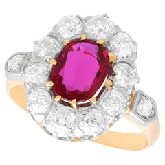 Antique 1.20 Carat Ruby and 1.54 Carat Diamond Rose Gold Dress Ring