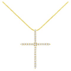 Collier pendentif croix en or jaune 10 carats et diamants taille ronde de 3,0 carats