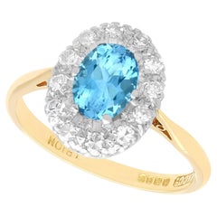 Vintage 1980 1.25 Carat Aquamarine and Diamond Yellow Gold Cluster Ring