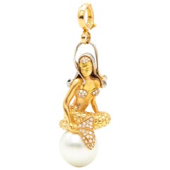 18kt White and Rose Gold Mermaid Pendant with Australian Pearl and Diamonds