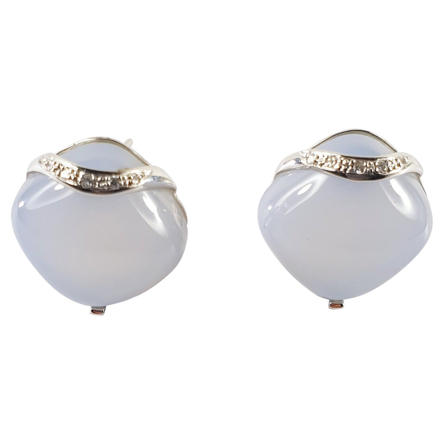 Chalcedony Earrings in 18 Karat White Gold and diamonds with omega closure For Sale