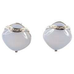 Chalcedony Earrings in 18 Karat White Gold and diamonds with omega closure