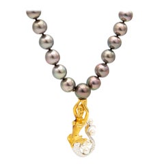18kt White and Rose Gold Mermaid Pendant Necklace with Tahiti and Akoya Pearls