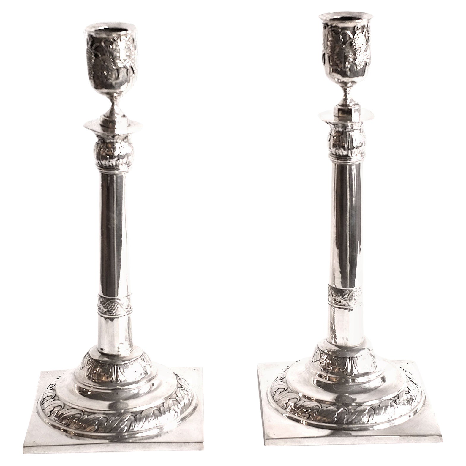 Neoclassical Pair of Silver Candlesticks A.F Burgmüller Leipzig Weissenfels 1820