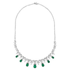 Emerald and Diamond 9.95 Carat Necklace in 18K White Gold