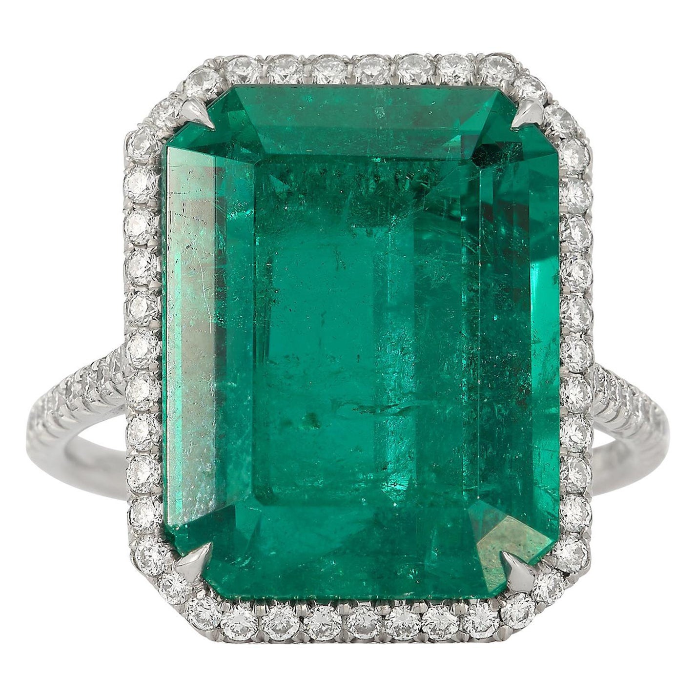 8.72 Ct. Certified Colombian Emerald and Diamond Ring For Sale