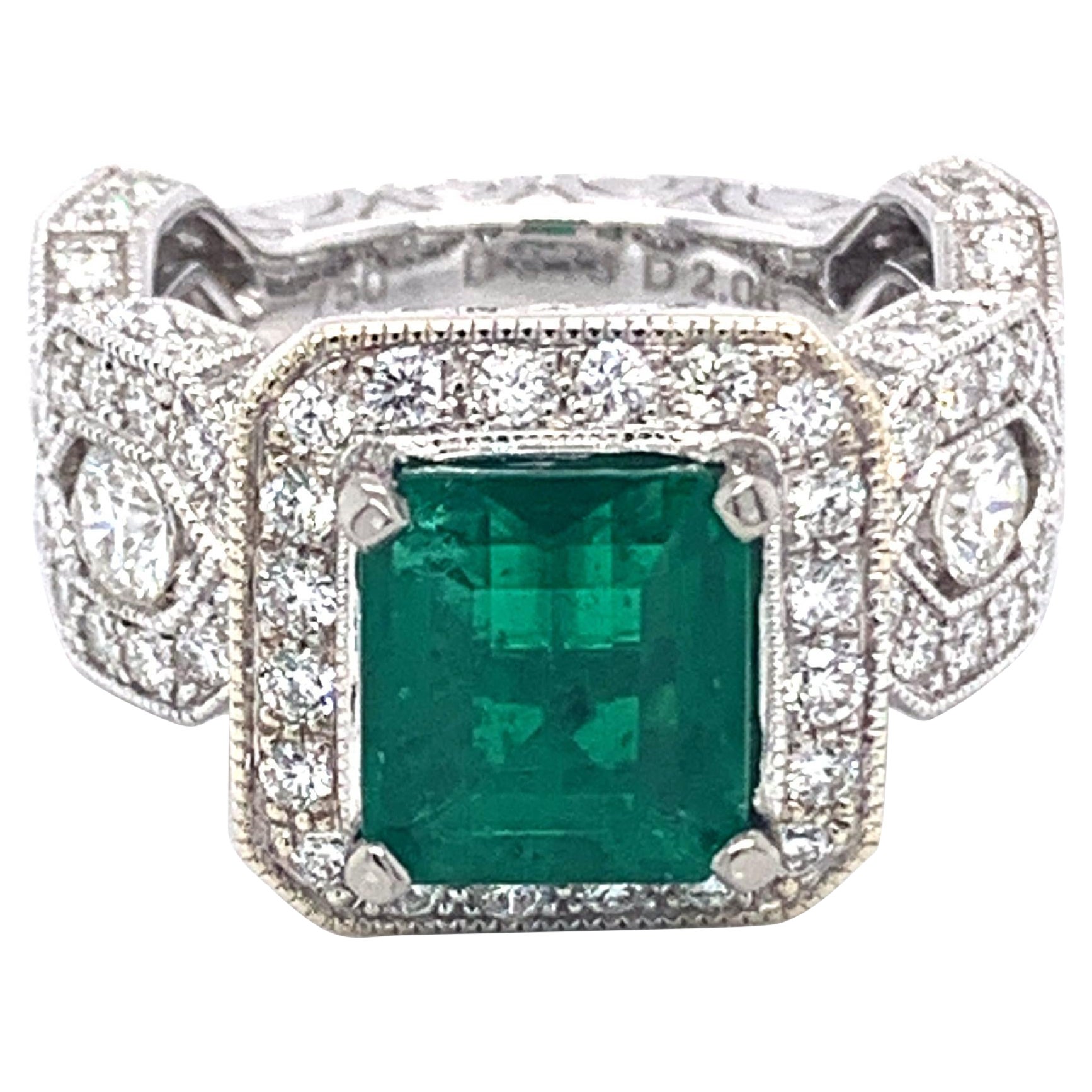Danuta Platinum 2.40 Carat Colombian Emerald 2.80 Carat Diamond Engagement Ring