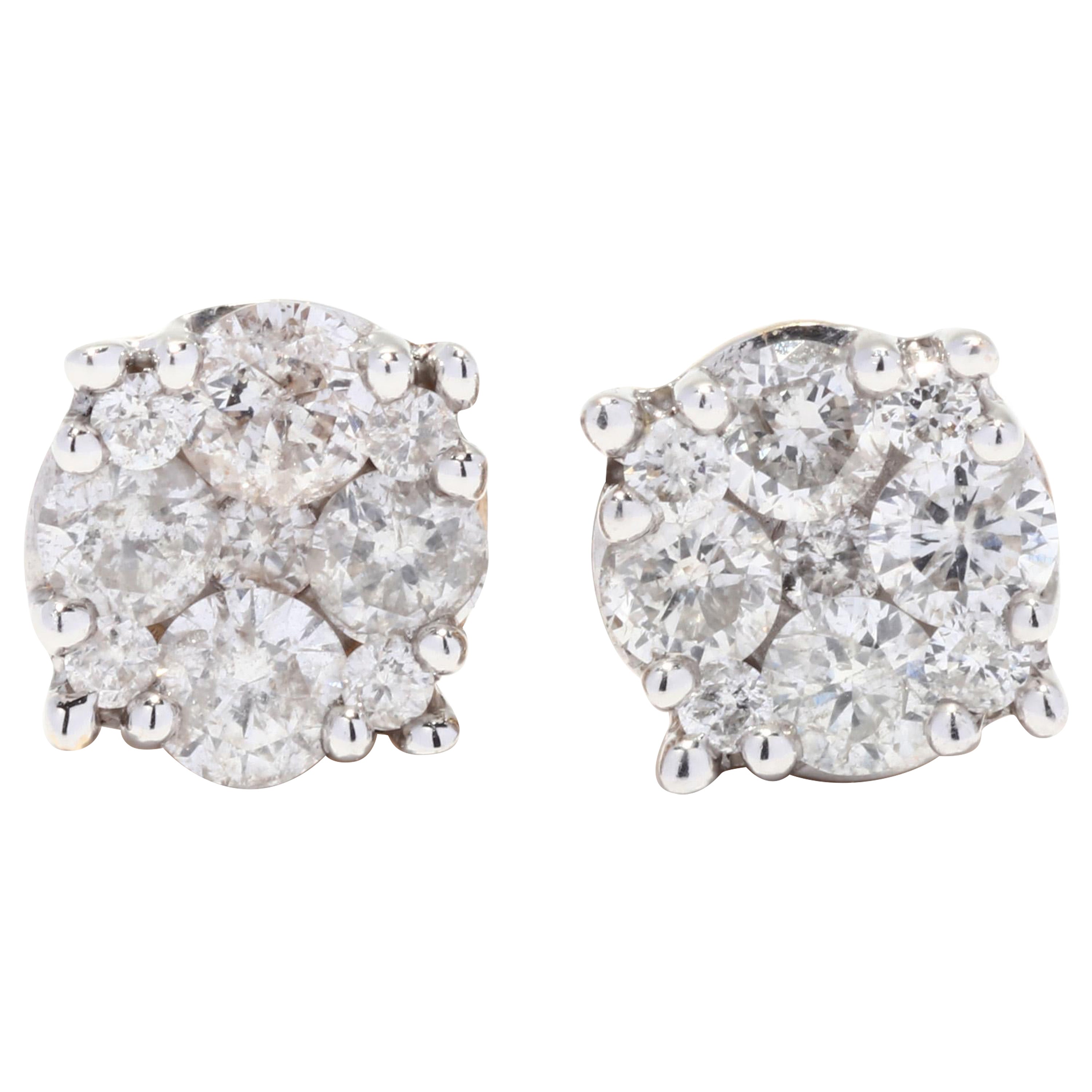 Vintage 10KT Gold Cluster Diamond Stud Earrings, 1/2 Ctw Diamond Stud
