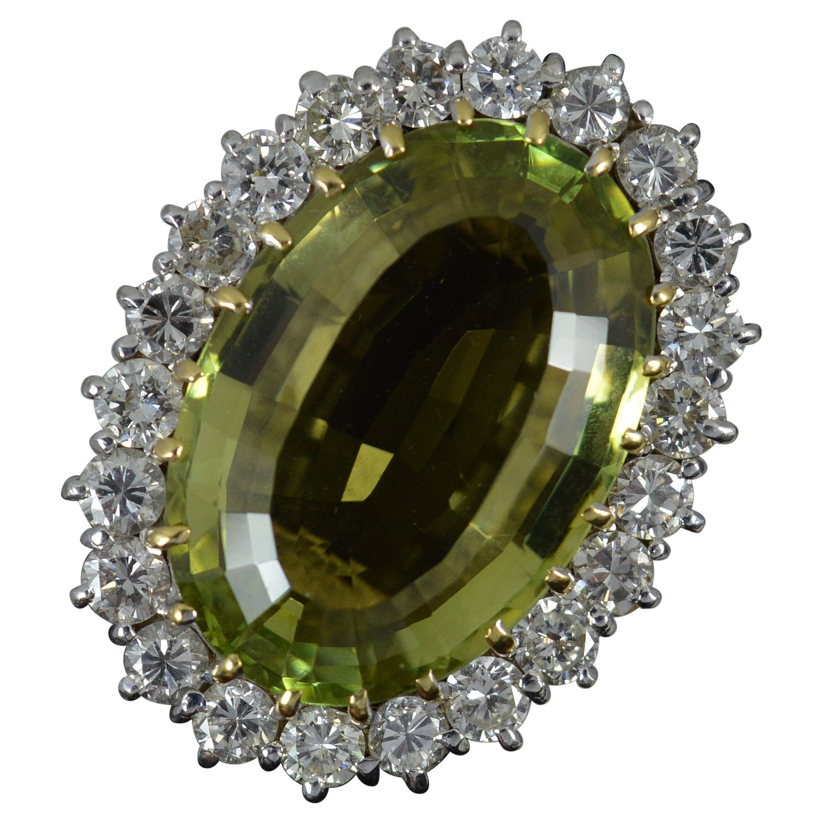 Impressive and Huge Natural Quartz and Diamond 18ct Gold Cluster Cocktail Ring For Sale