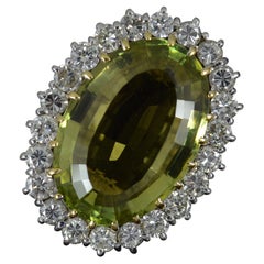 Vintage Impressive and Huge Natural Quartz and Diamond 18ct Gold Cluster Cocktail Ring