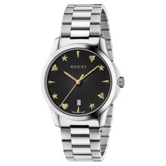 Gucci G-Timeless Guilloche Stainless Steel Black Dial Watch YA1264029A