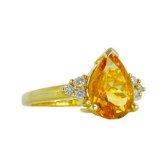 Bague de fiançailles vintage en or 14 carats avec diamants et citrine en forme de poire de 2 carats
