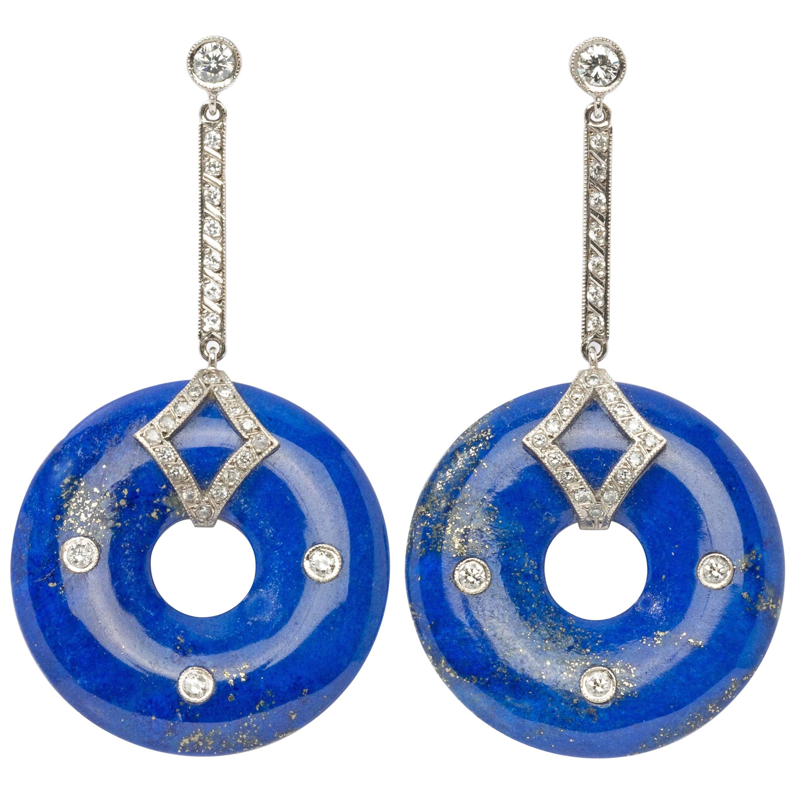 Lapislazuli-Diamant-Platin-Ohrringe
