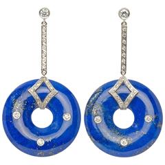 Lapis Lazuli Diamond Platinum Dangle Earrings