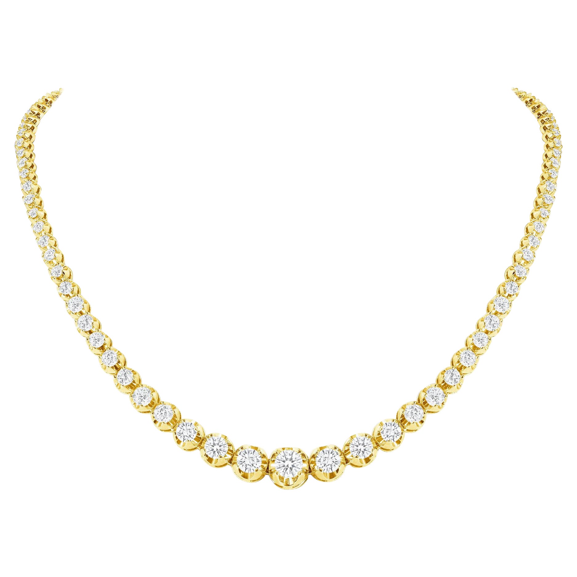 14k Gold Diamond Graduated Necklace, Natural Diamond Necklace For Sale