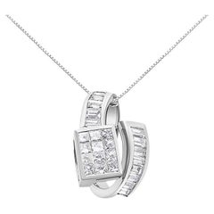 14K White Gold 2.0 Carat Diamond Double Loop Pendant Necklace