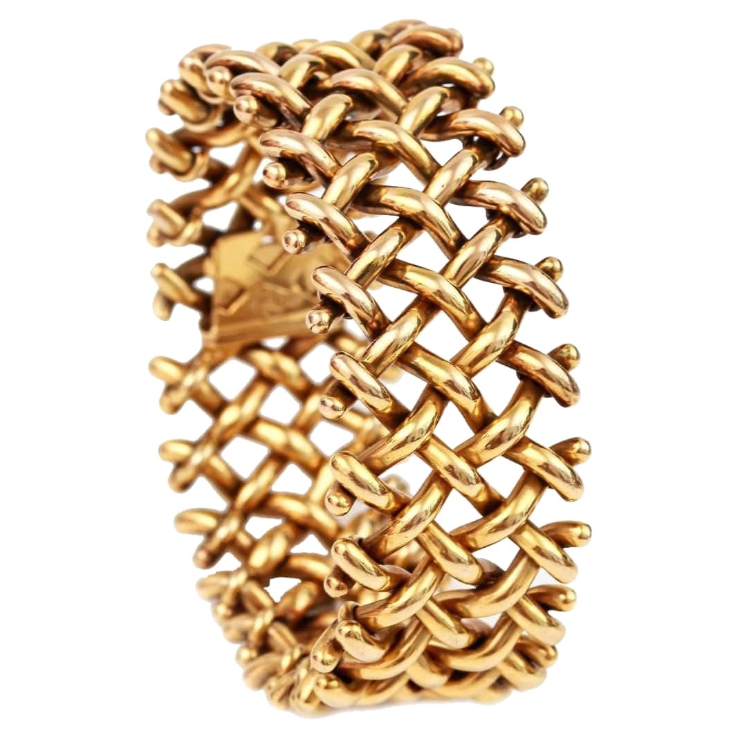 Victorian Heavy 18ct Yellow Gold Wide Lattice Bracelet, Circa 1876