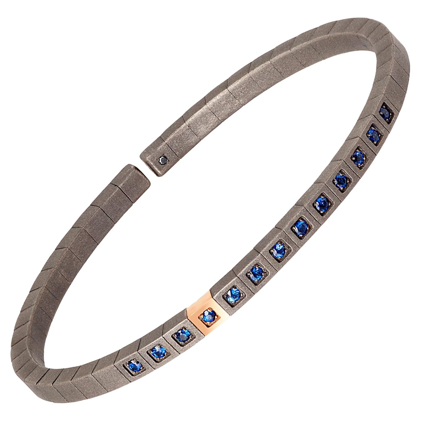 Men's Loop Line Bracelet in Titanium and Sapphires For Sale