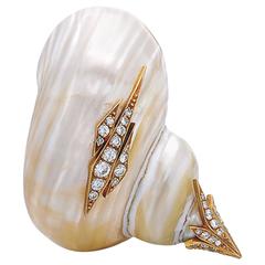 Sterlé Paris Diamond Gold Shell Brooch