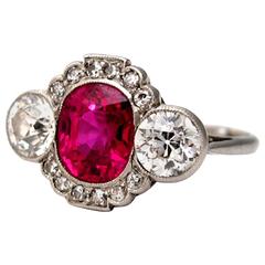 Edwardian Ruby Diamond Platinum Ring